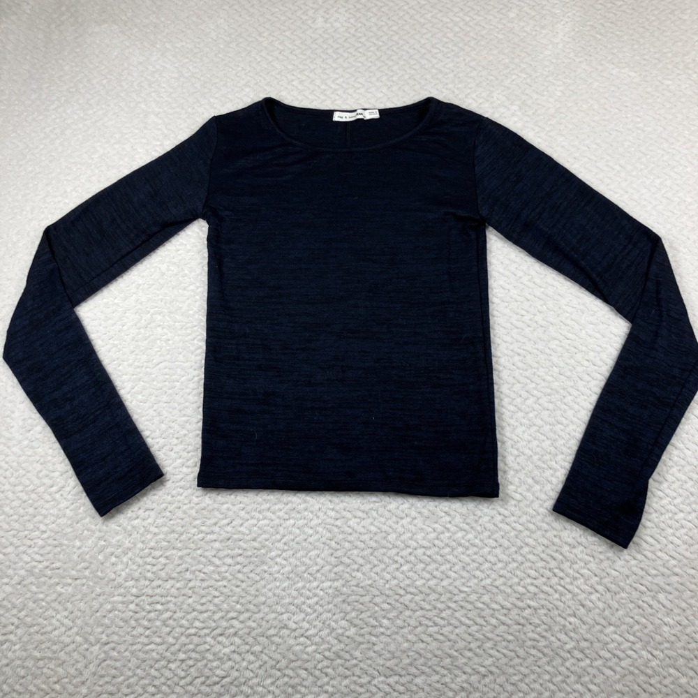 Rag &‎ Bone Long Sleeve Knit Top Navy Blue Small Sheer Elevated Basic Minimalist